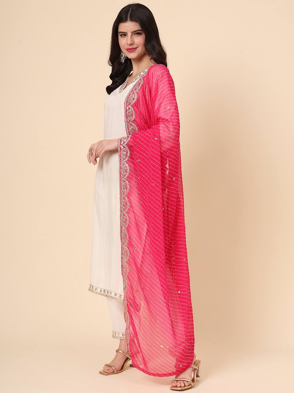Embroidered Sequinned Kurta with Pyjama & Dupatta