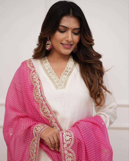 Embroidered Sequinned Kurta with Pyjama & Dupatta