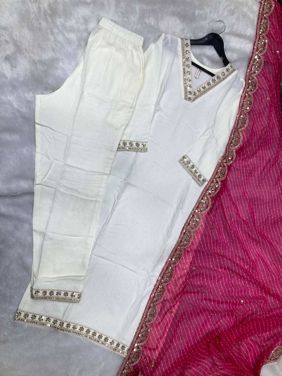 Embroidered Sequinned Kurta with Pyjama & Dupatta