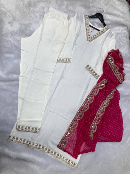 Embroidered Sequinned Kurta with Pyjama & Dupatta