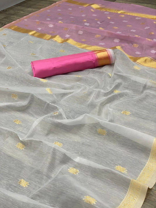 Pure Linen cotton  Saree With Multi Thread Blouse