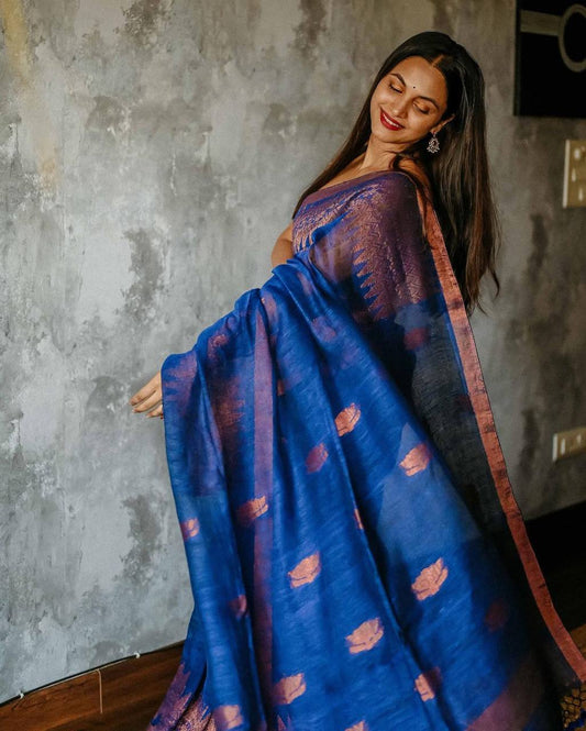 Elegant Blue Soft Lilan Slab Saree with Rich Pallu & Weaving Work