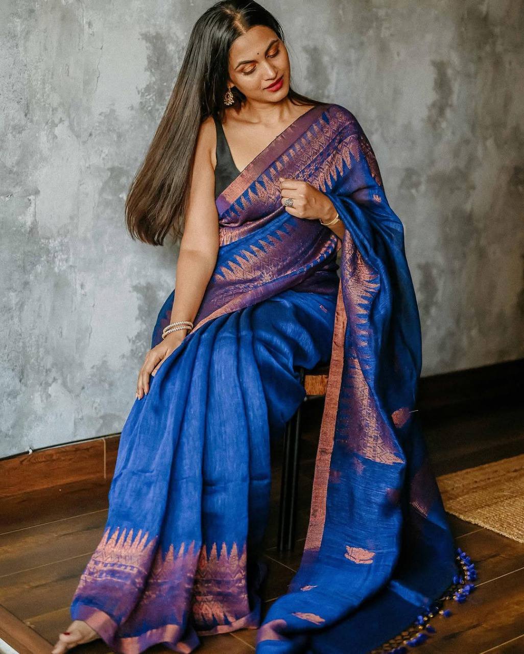 Elegant Blue Soft Lilan Slab Saree with Rich Pallu & Weaving Work