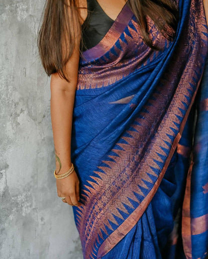 Elegant Blue Soft Lilan Slab Saree with Rich Pallu & Weaving Work