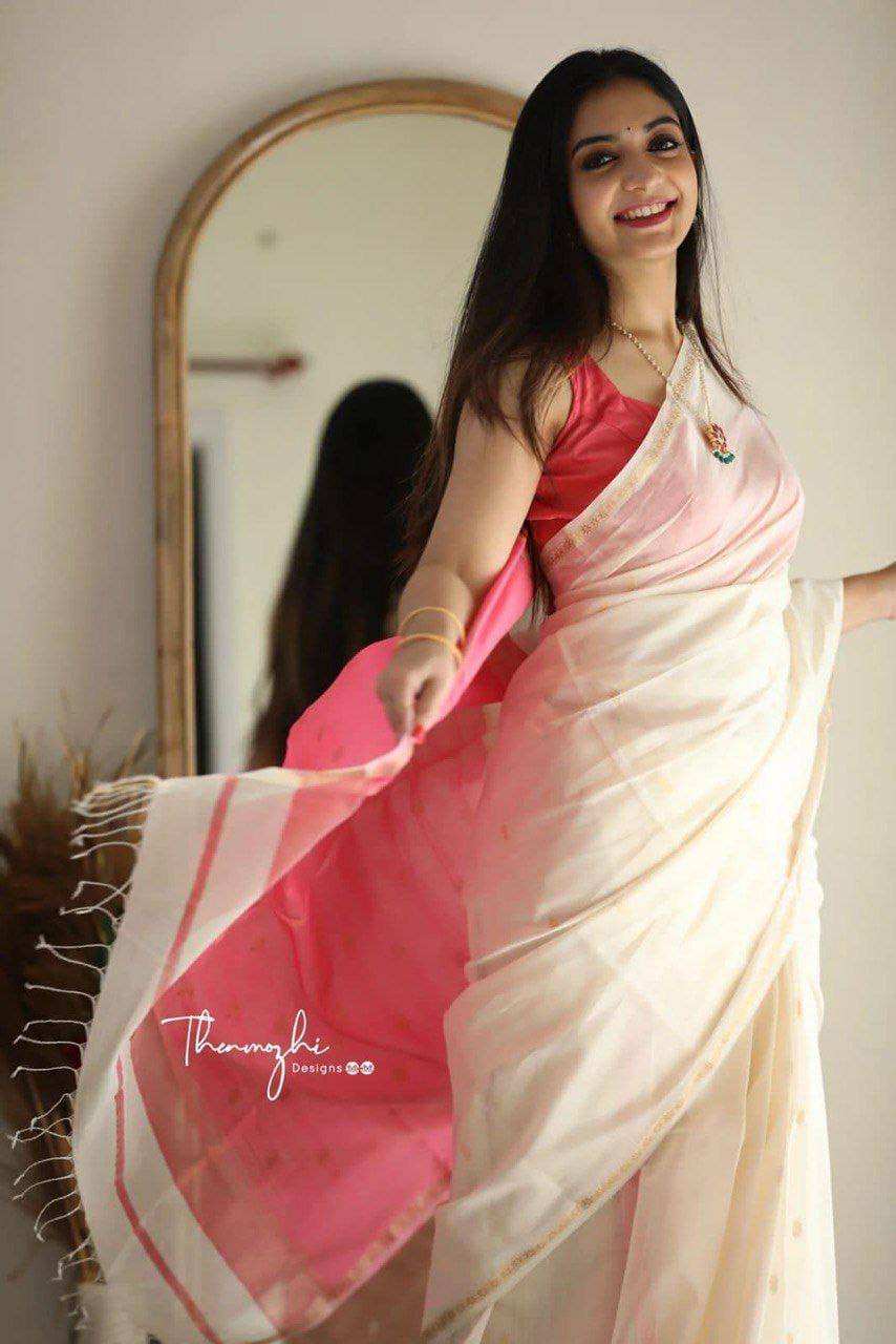 Pure Linen cotton  Saree With Multi Thread Blouse
