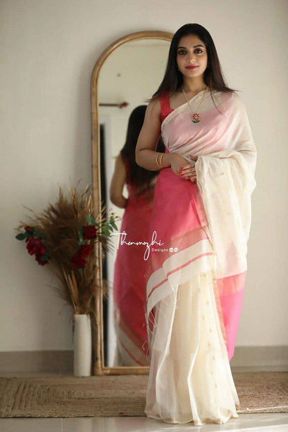 Pure Linen cotton  Saree With Multi Thread Blouse