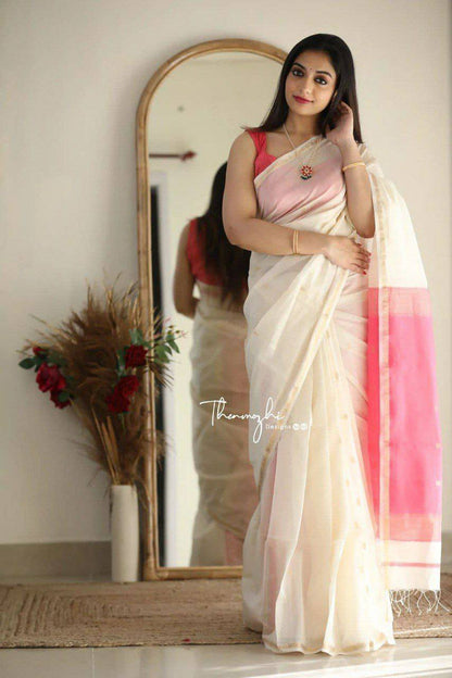 Pure Linen cotton  Saree With Multi Thread Blouse