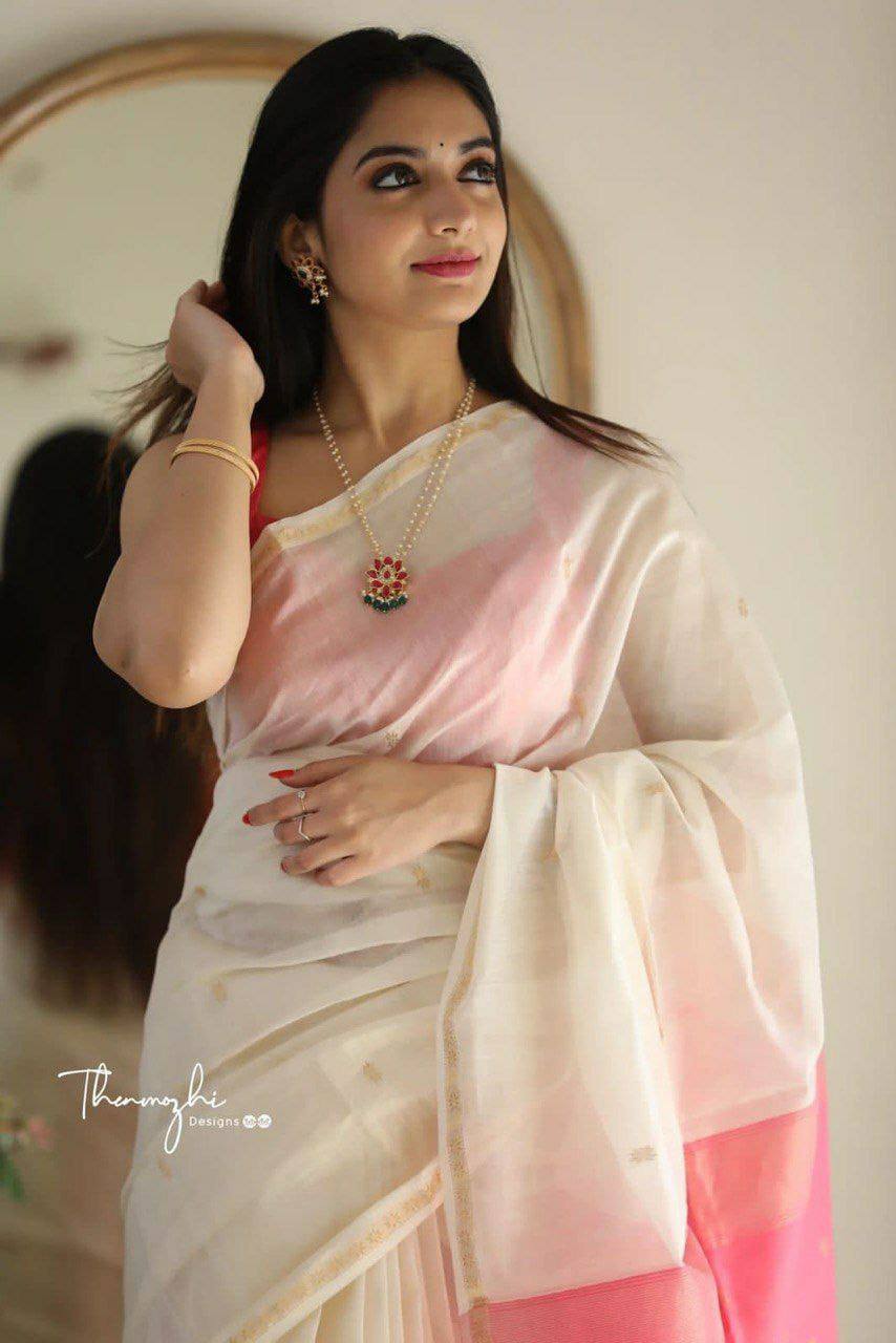 Pure Linen Silk Saree With Multi Thread Blouse