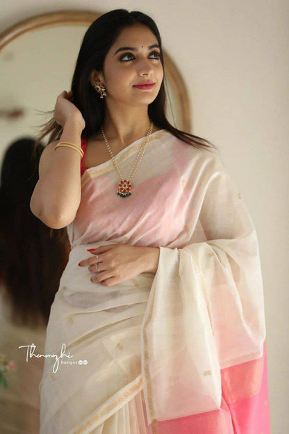 Pure Linen cotton  Saree With Multi Thread Blouse