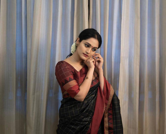 Elegant Soft Lichi Silk Saree with Rich Pallu & Heavy Brocade Blouse