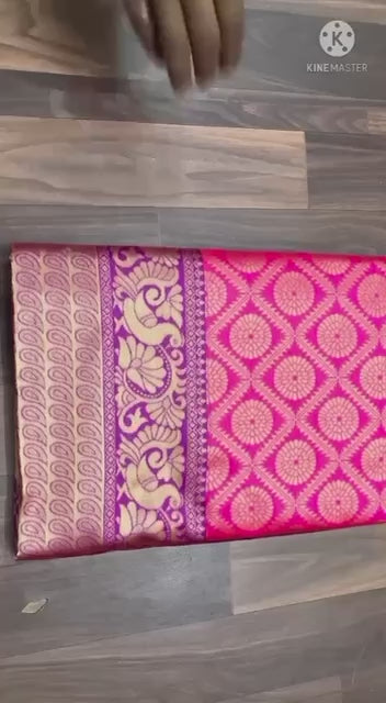 Dark Pink Colour Kanjivaram Woven Silk Saree With Blouse Piece